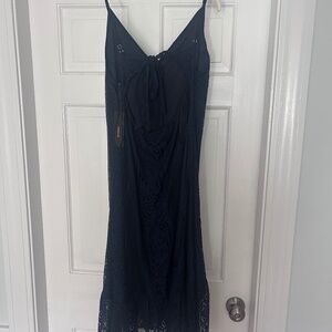 Lulus navy blue lace midi length size medium.